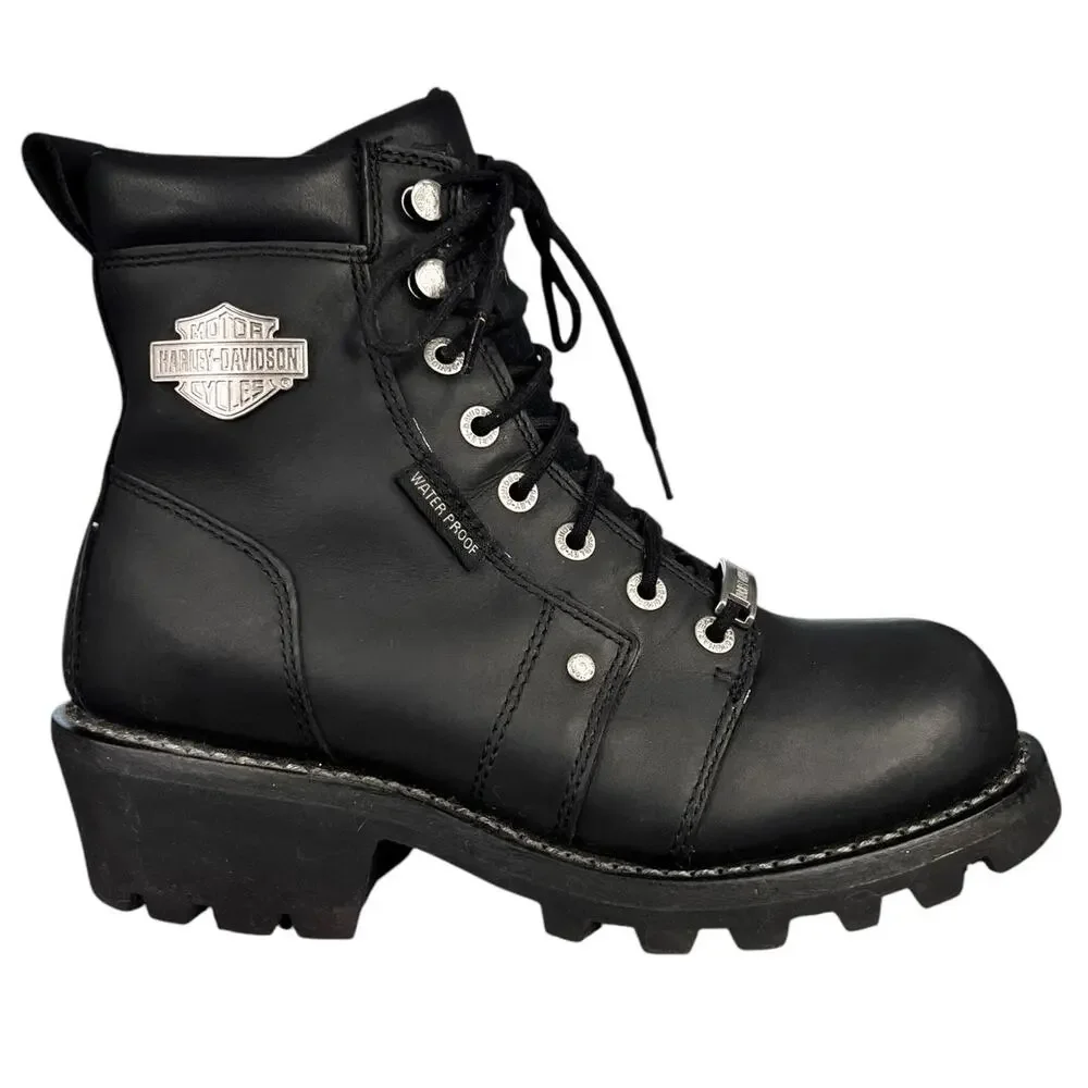 Harley Davidson Mens Black Leather Waterproof Biker Moto Boots Size US 8.5